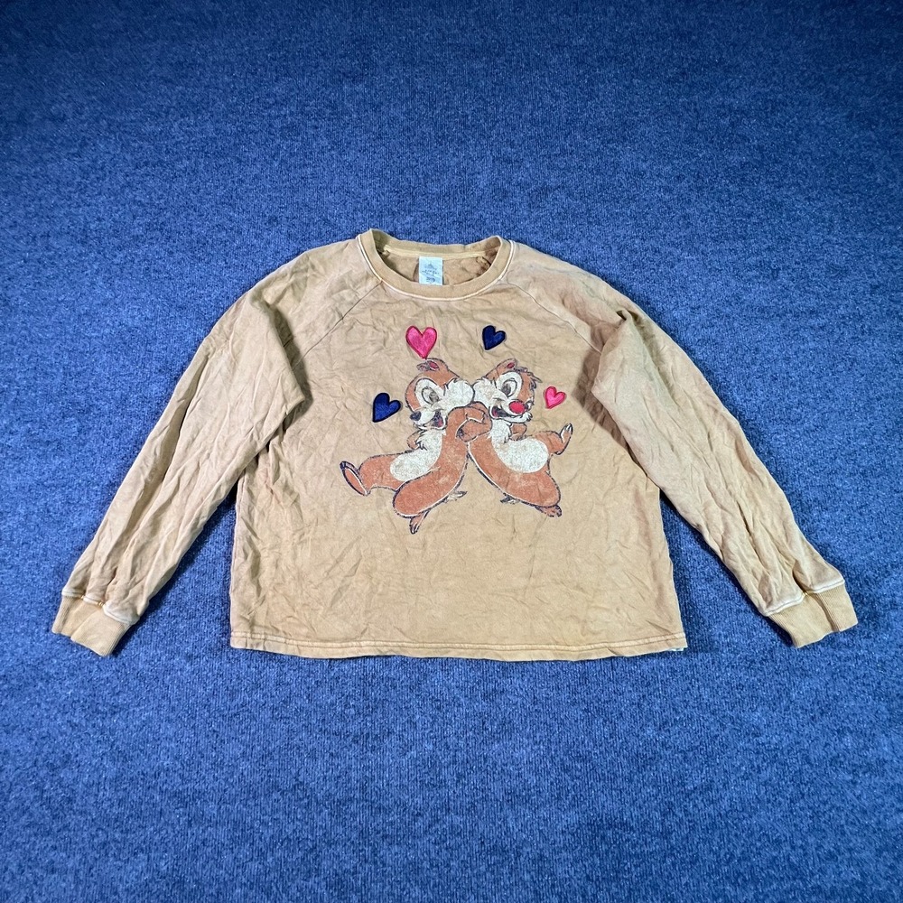 Disney Sweatshirt Women's L Brown Cotton Chip n Dale Graphic Streetwear Travel